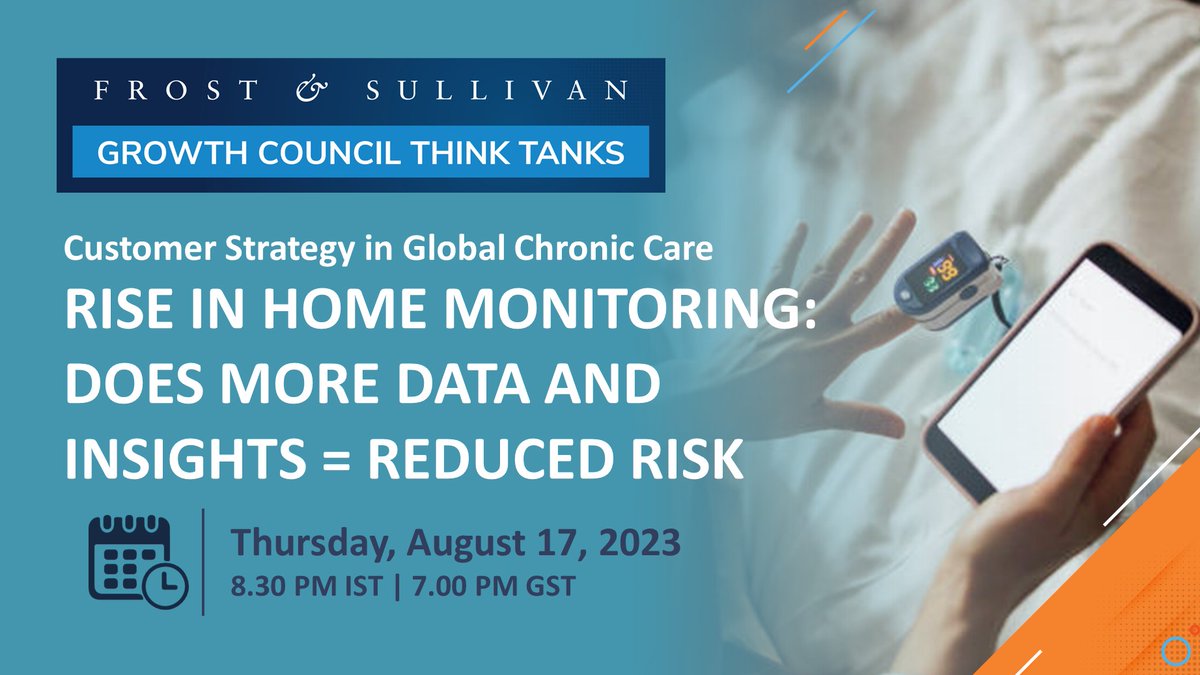 FrostSullivanIN's tweet image. 📅 Join our #ThinkTank on Aug 17 &amp;amp; discover how #datadriven #homemonitoring is revolutionizing #ChronicCare and improving patient outcomes. 

Click: hubs.la/Q01Z5Kph0

Learn how #healthcare providers leverage invaluable knowledge to tailor treatments before they escalate.