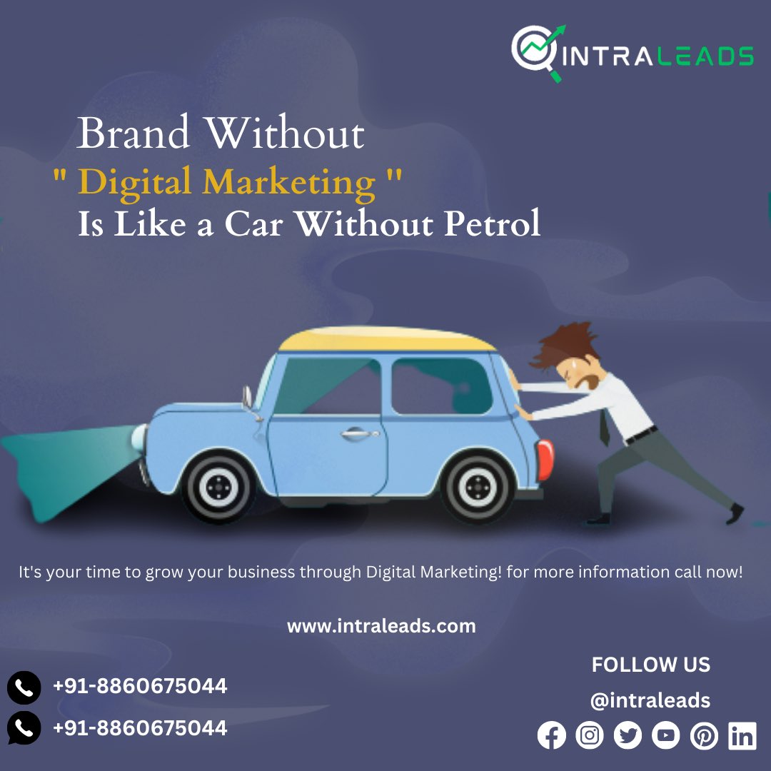 IntraLeads's tweet image. Brand Without
" Digital Marketing"
Is Like a Car Without Petrol
.
.
@intraleads
.
.
#DigitalMarketingAgency #DigitalExperts #OnlineVisibility #SocialMediaMarketing #SEOStrategy #BusinessGrowth #BrandConsultation #DigitalMagic #intraleads #OnlineSuccess #DigitalAdvertising