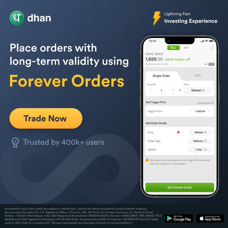 DhanHQ's tweet photo. A special tool for traders &amp; investors - use Forever Orders to set a target and stop loss that'll be valid until the criteria you set is met! ✅