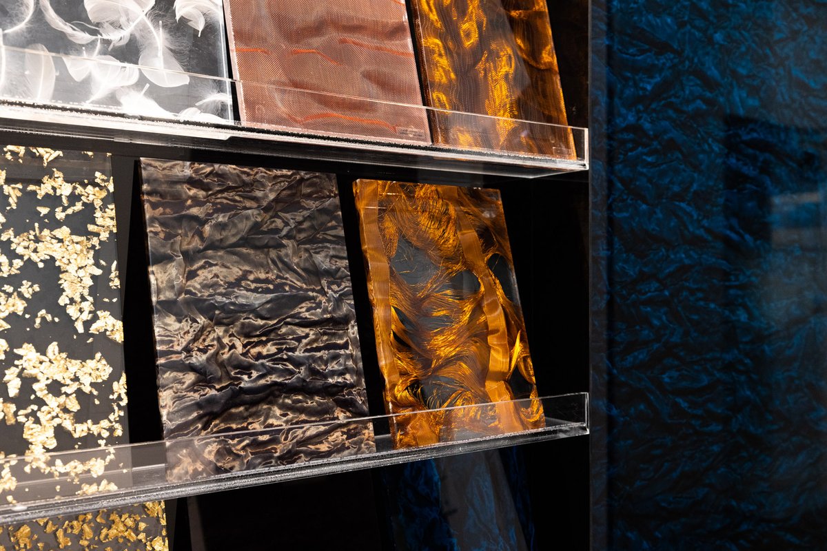 KaphsSA's tweet photo. Lumière Acrylic Mesh is a fascinating material with boundless opportunities! All of our meshes and inlays are captured inside the acrylic and float between the poles of visually-soft materiality and solid transparency. https://t.co/M3Sx2CSjte