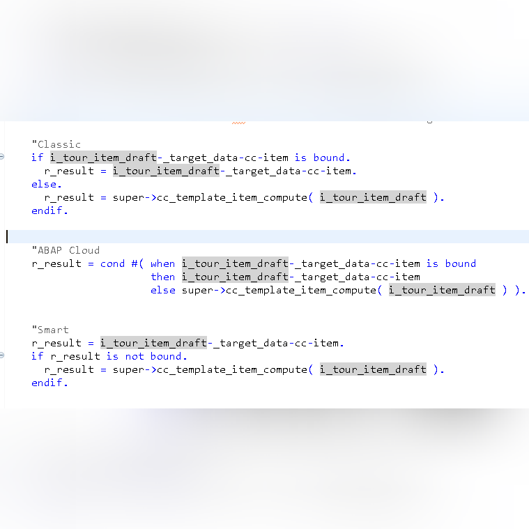 Three different ways to implement the same result in #ABAP Which one is your favorite? Write in the comments pls. #abapdeveloper #CleanAbap #SAPDeveloper #ModernABAP