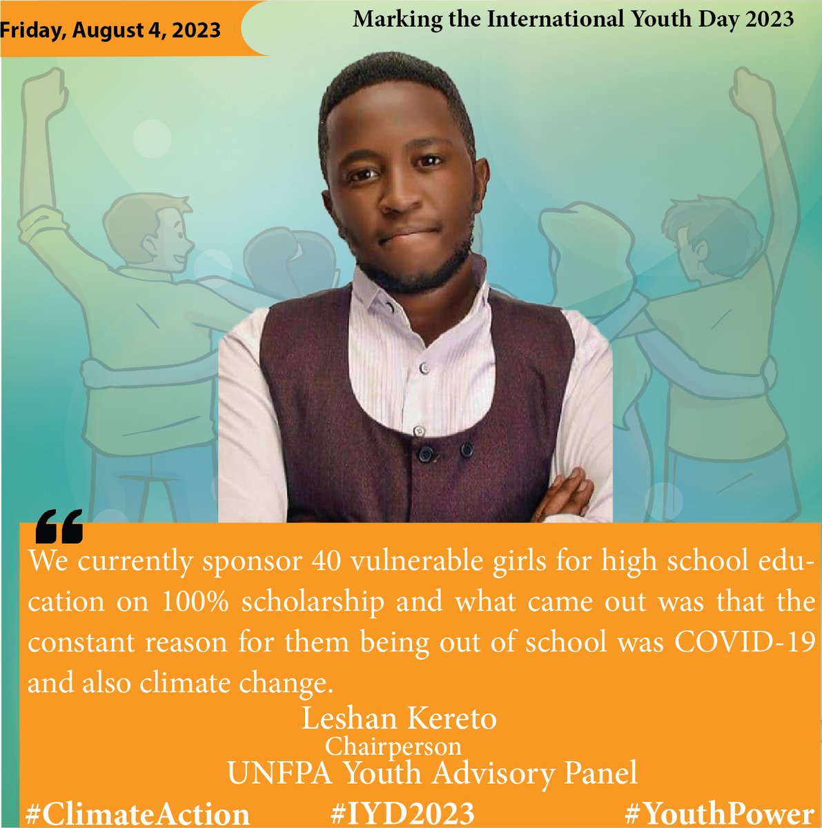 We currently sponsor 40 vulnerable girls for high school education on 100% scholarship and what came out was that the constant reason for them being out of school was COVID-19 and also climate change. -@OleLeshan #ClimateAction #IYD2023 @UNFPAKen