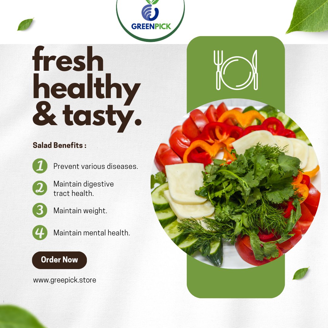Greenpick_store's tweet photo. #Salads are not just a feast for your taste buds, but also a powerhouse of #vitamins, #minerals, and #antioxidants 🥗🌱

#SaladSensation #FreshAndHealthy #HealthyEating #HealthyLiving https://t.co/Z7EXzNL7kT