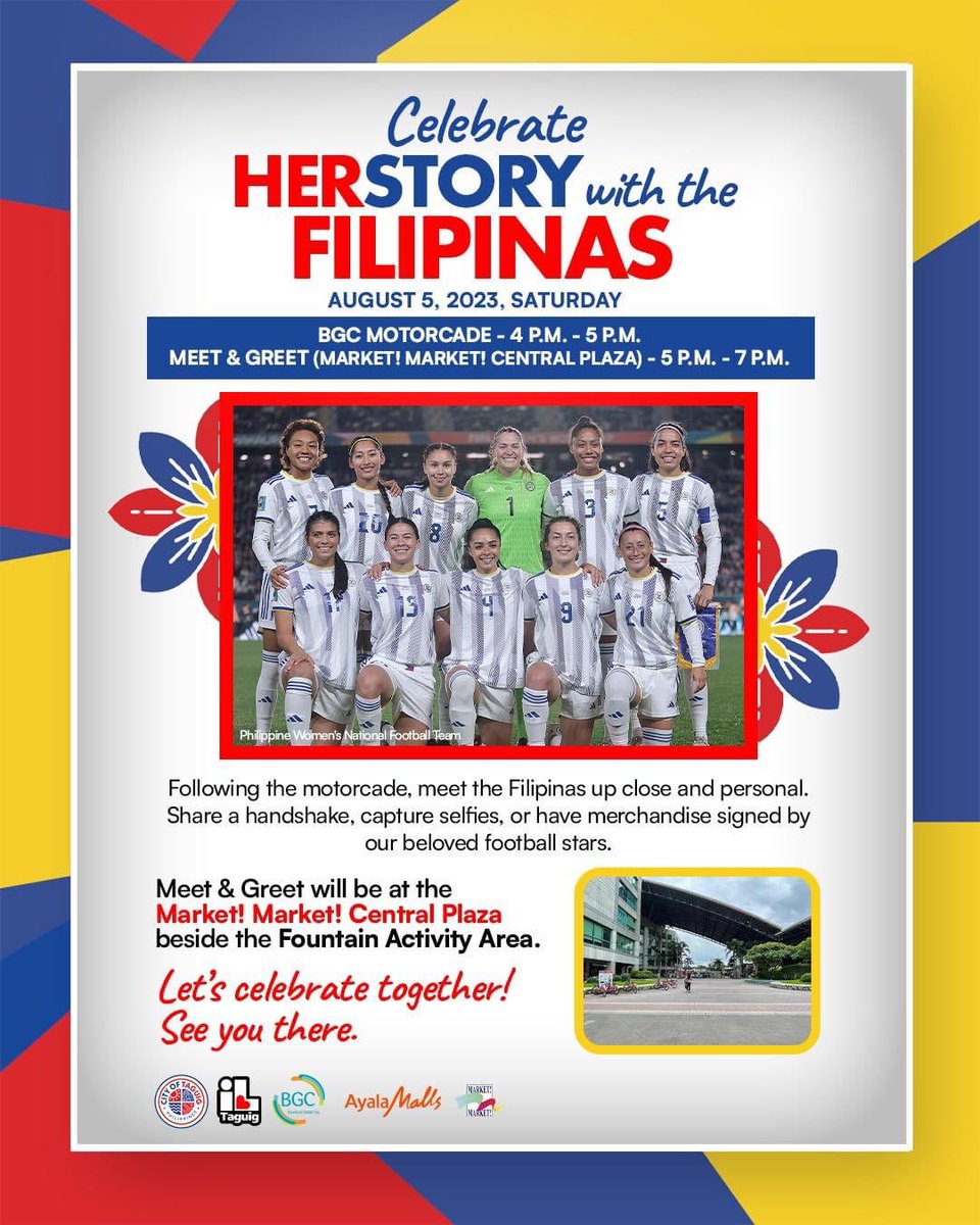 IloveTaguig1's tweet photo. 𝐂𝐞𝐥𝐞𝐛𝐫𝐚𝐭𝐞 𝐇𝐄𝐑𝐬𝐭𝐨𝐫𝐲𝐰𝐢𝐭𝐡 𝐭𝐡𝐞 𝐅𝐢𝐥𝐢𝐩𝐢𝐧𝐚𝐬
𝘔𝘰𝘵𝘰𝘳𝘤𝘢𝘥𝘦 + 𝘔𝘦𝘦𝘵 &amp; 𝘎𝘳𝘦𝘦𝘵 𝘪𝘯 𝘵𝘩𝘦 𝘊𝘪𝘵𝘺 𝘰𝘧 𝘛𝘢𝘨𝘶𝘪𝘨

August 5, 2023, Saturday

BGC Motorcade - 4 p.m. - 5 p.m.
Meet &amp; Greet (Market! Market! Central Plaza) - 5 p.m. - 7 p.m. https://t.co/Ha82VKZEoj