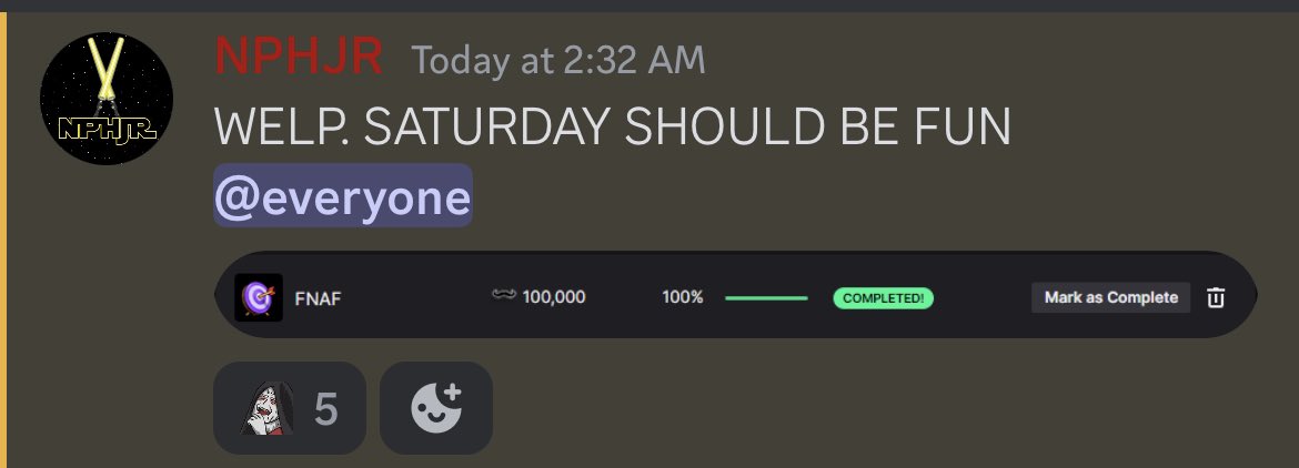 I don’t know why I thought 100k channel points was a lot. But chat did it in 3 streams. Five Nights at Freddy’s Saturday 3PM CST. 

#fnaf #firstplaythrough #nervesofsteel