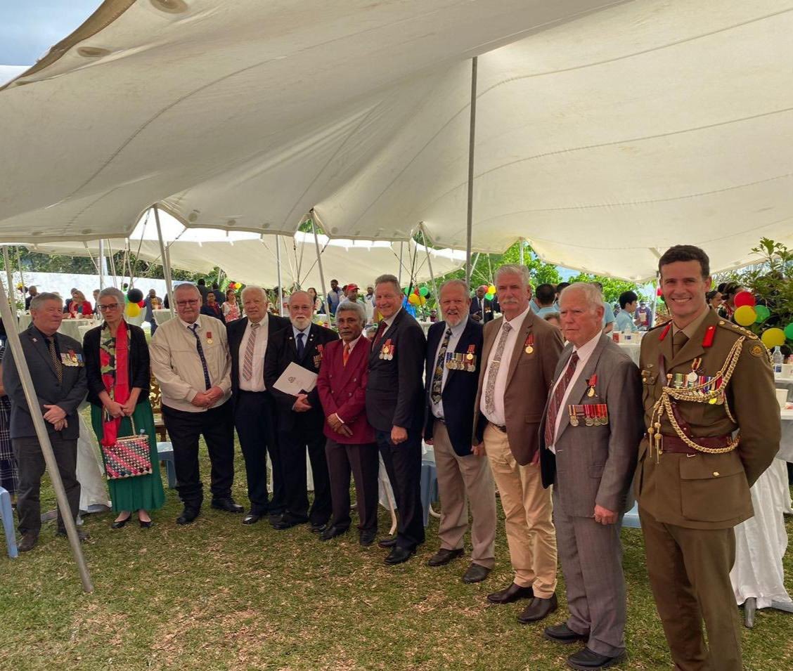 AusHCVanuatu's tweet photo. On Independence Day, Vanuatu recognised the contribution of eight Australian Defence Force veterans to the nation’s independence.

These members received the National Medal of Merit for their special service rendered to the Republic of Vanuatu. 

Shared history 🇻🇺🇦🇺 Strong future https://t.co/2pS8uf51E2