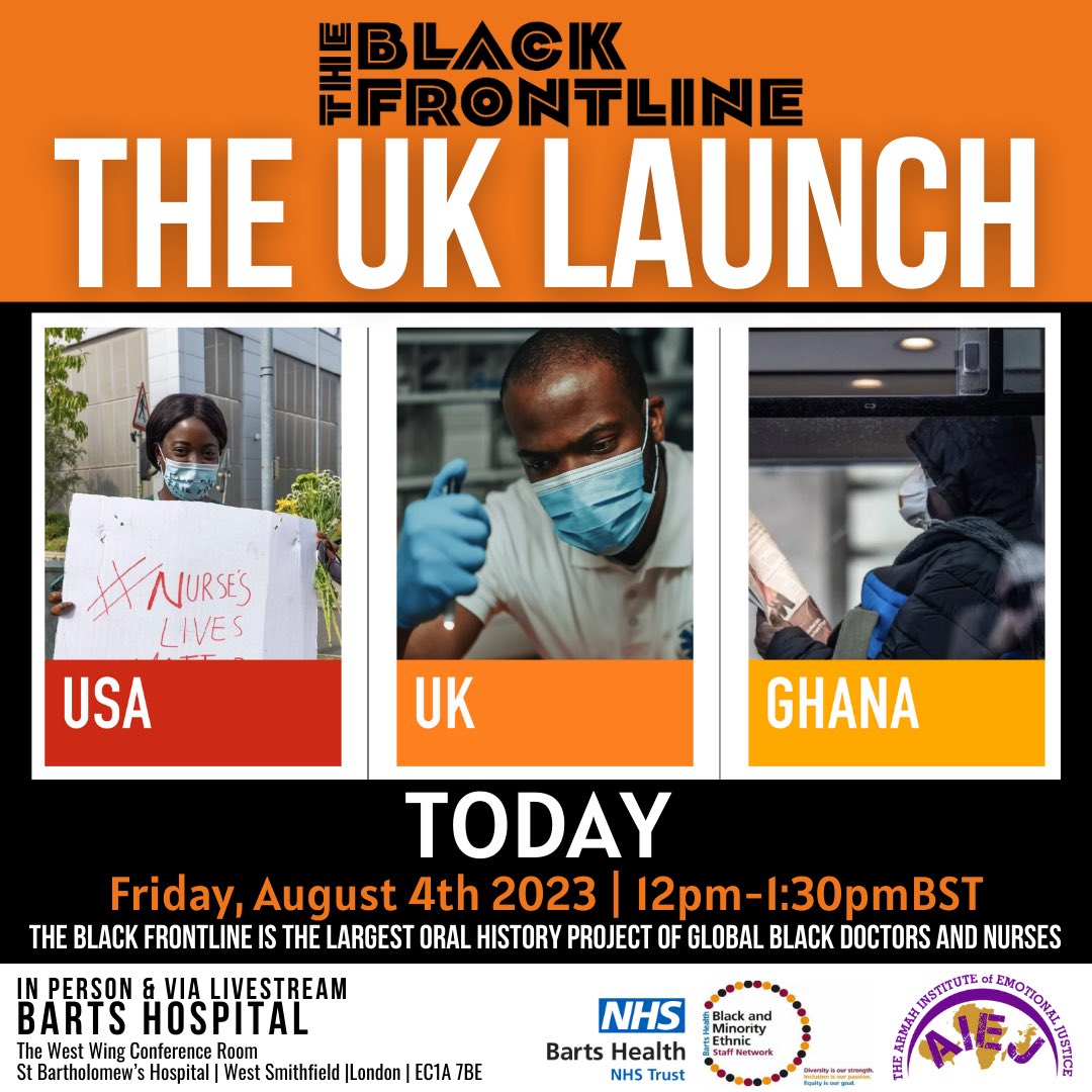 TODAY’S THE DAY! Friday 4th August 12pmBST IN-PERSON or ONLINE Still time to register – link below 👇🏾 #TheBlackFrontlineUKLaunch #EmotionalJustice