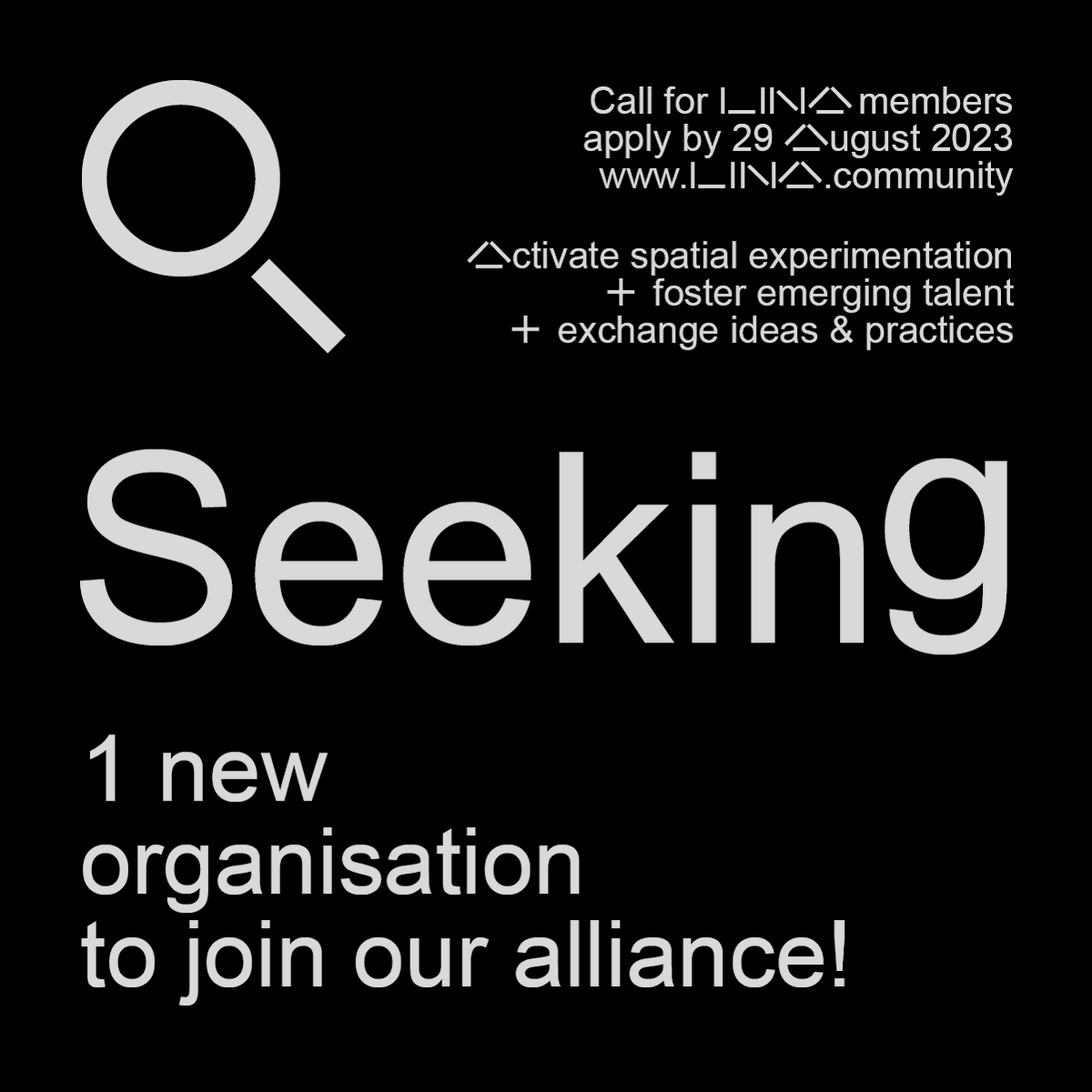LINA_community's tweet photo. LINA is looking for one new member organisation: apply with a short programme proposal by 29 August.
https://t.co/qnPxAvEAKm
#opencall #callformembers https://t.co/Y37XvUPFlj