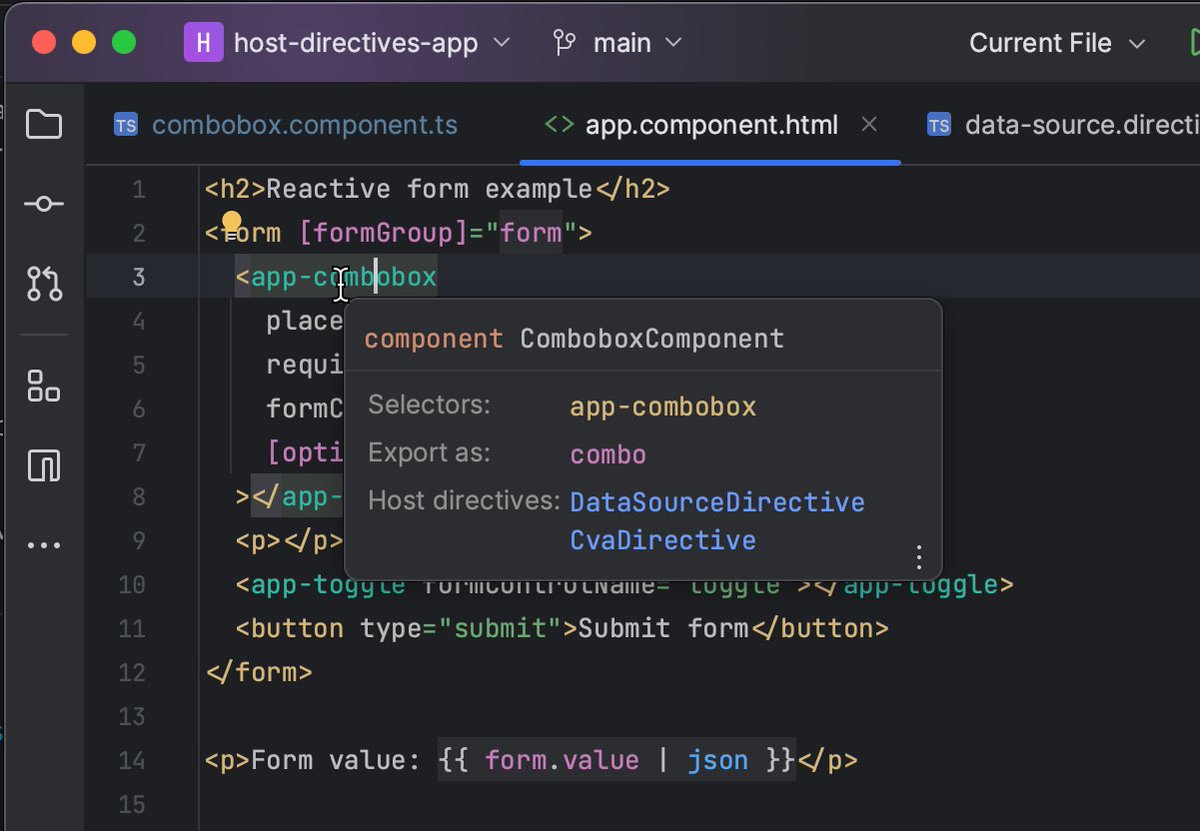 I’ve just finished work on new features and improvements for @angular support in @WebStormIDE. They’ll land in 2023.2.1 🚀 Here are the highlights: 1. Host directives support 2. Documentation improvements 3. Improved ExportAs support Details in the 🧵