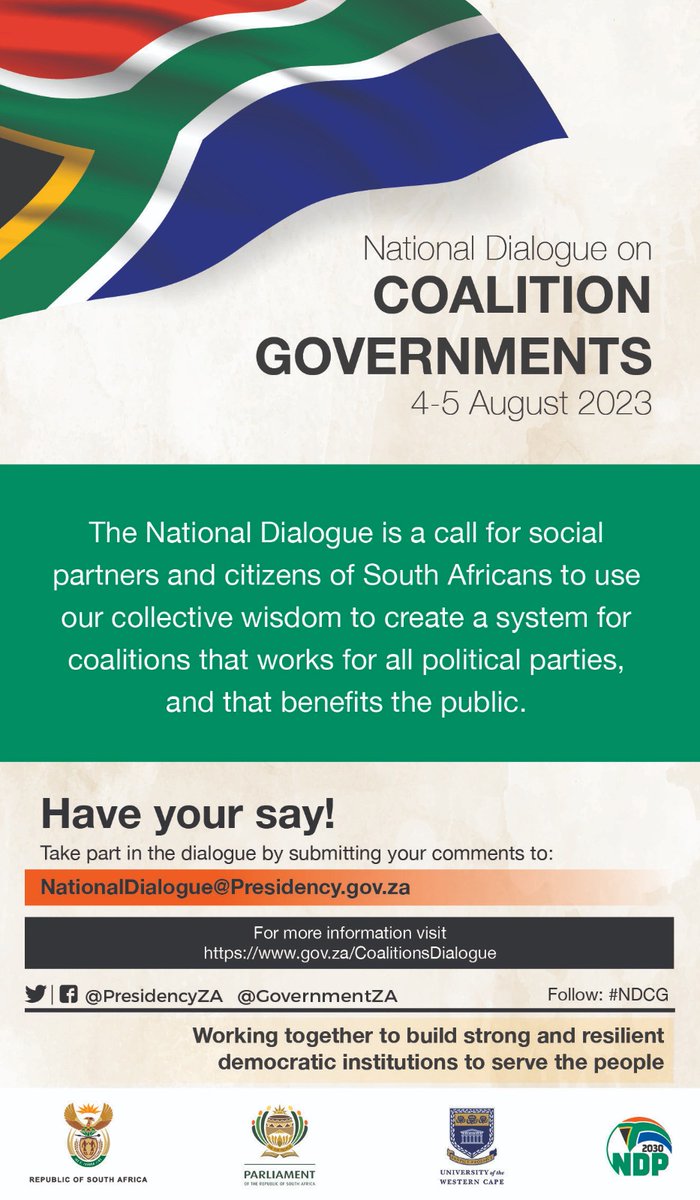 Day 1 of the National Dialogue on Coalition Governments, convened by Deputy President @PMashatile, under the theme 'Working together to build strong and resilient democratic institutions to serve the people.' #NDCG