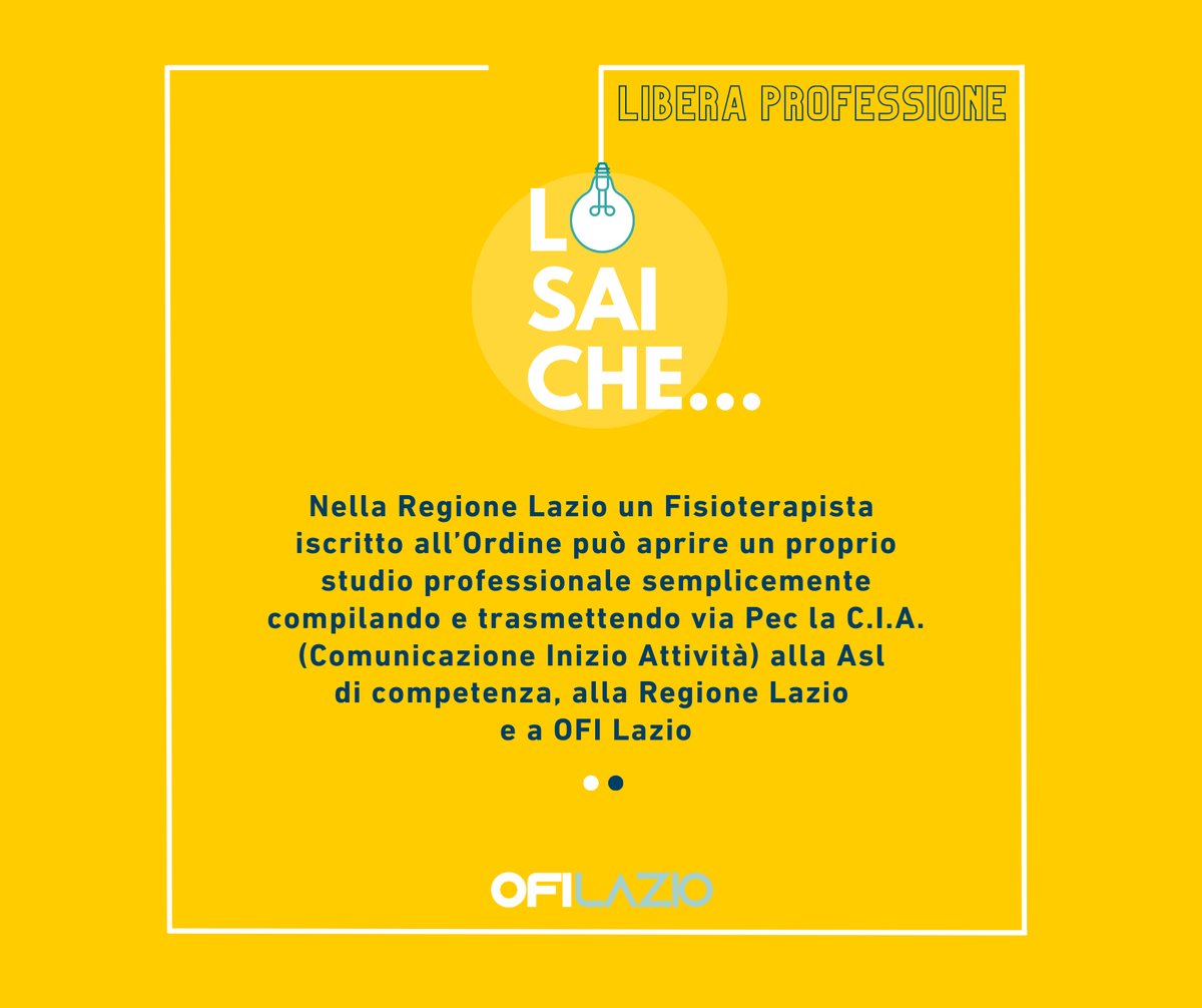 ofilazio's tweet photo. #LiberaProfessione
Nella Regione Lazio un Fisioterapista iscritto all’Ordine può aprire un proprio studio professionale.
Per maggiori informazioni scrivi a lazio.ofi@fnofi.it
Seguici su Twitter, Instagram, Facebook e LinkedIn
#ofilazio #fisioterapia #salute https://t.co/CZz0RDjhz3