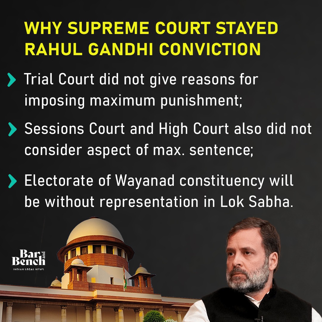 Why Supreme Court stayed conviction of Rahul Gandhi in criminal defamation case for his remark on Modi surname #RahulGandhi #SupremeCourtofIndia Read more here: tinyurl.com/47tztjxx