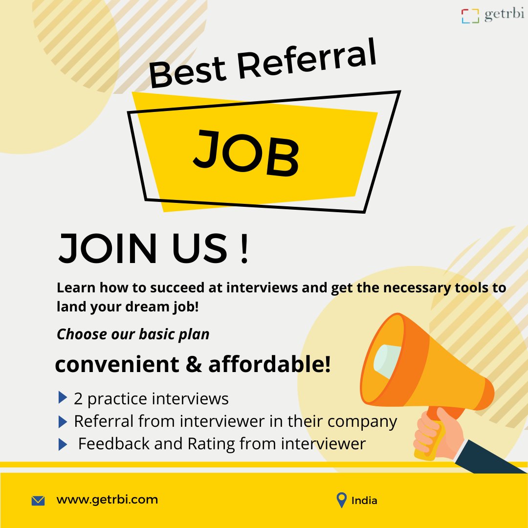 getrbi's tweet photo. Interview Skills and techniques required to prepare for a Job Interview. And for this getrbi introduced in the market latest referral job program along with Ace your interview skills at Free of Cost! https://t.co/yGr7aH94td