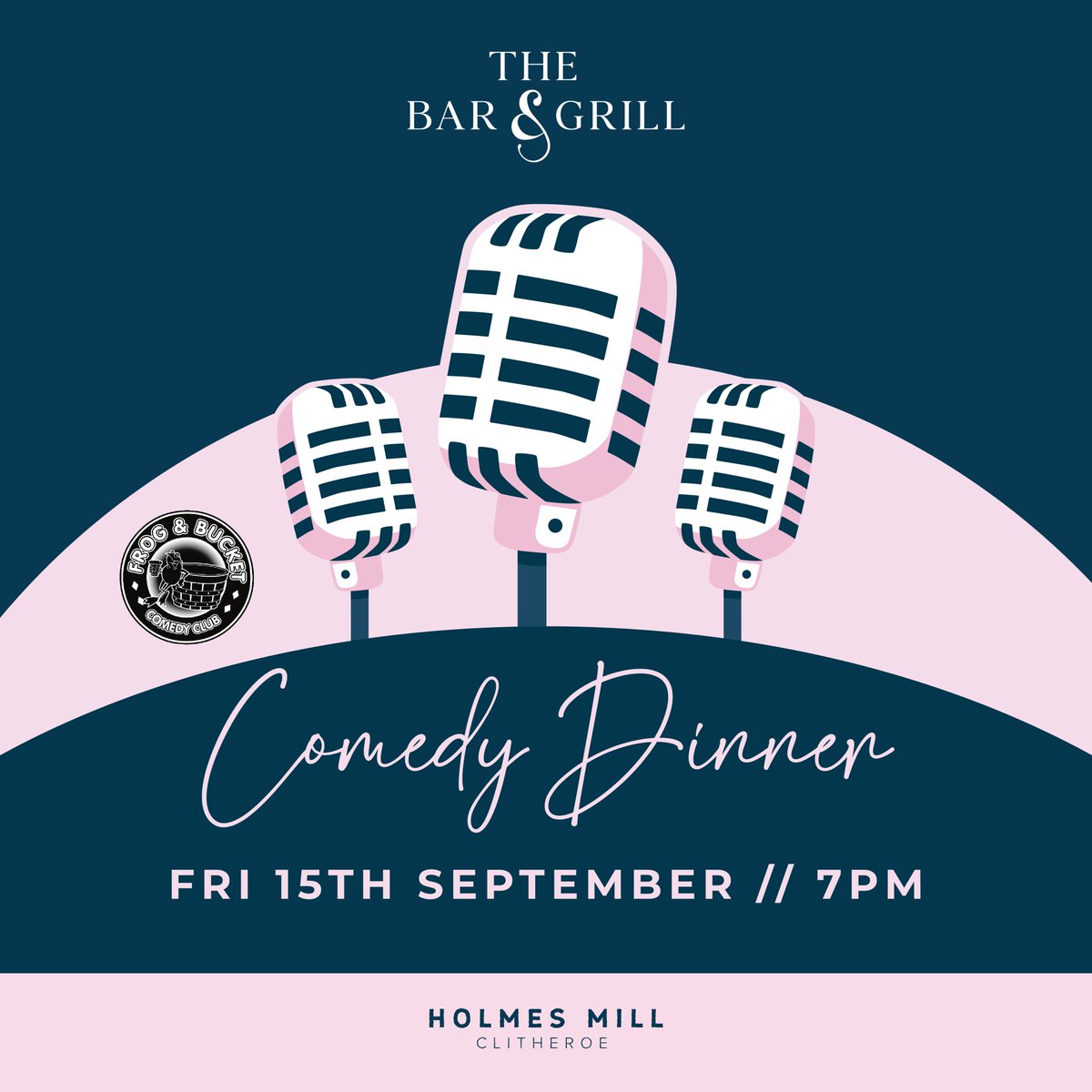 Join us on Friday 15th September for an evening full of laughs at The Bar &amp; Grill, Holmes Mill. Enjoy a 2-course meal before an unforgettable night of comedy with Frog &amp; Bucket Comedy! £34.50 per person. 

Buy your tickets now! vouchers.jamesplaces.co.uk/events/comedy-…