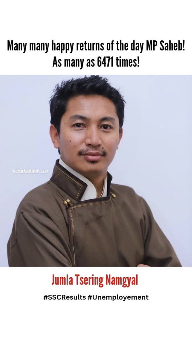 imkhizir's tweet photo. Many many happy returns of the day MP saheb. On this auspicious day do some efforts to declare the SSC Ladakh phase X pending results &amp; give some good news to unemployed youths of Ladakh so that we could celebrate your birthday with some 🎂. @jtnladakh https://t.co/yZiMPueFDl