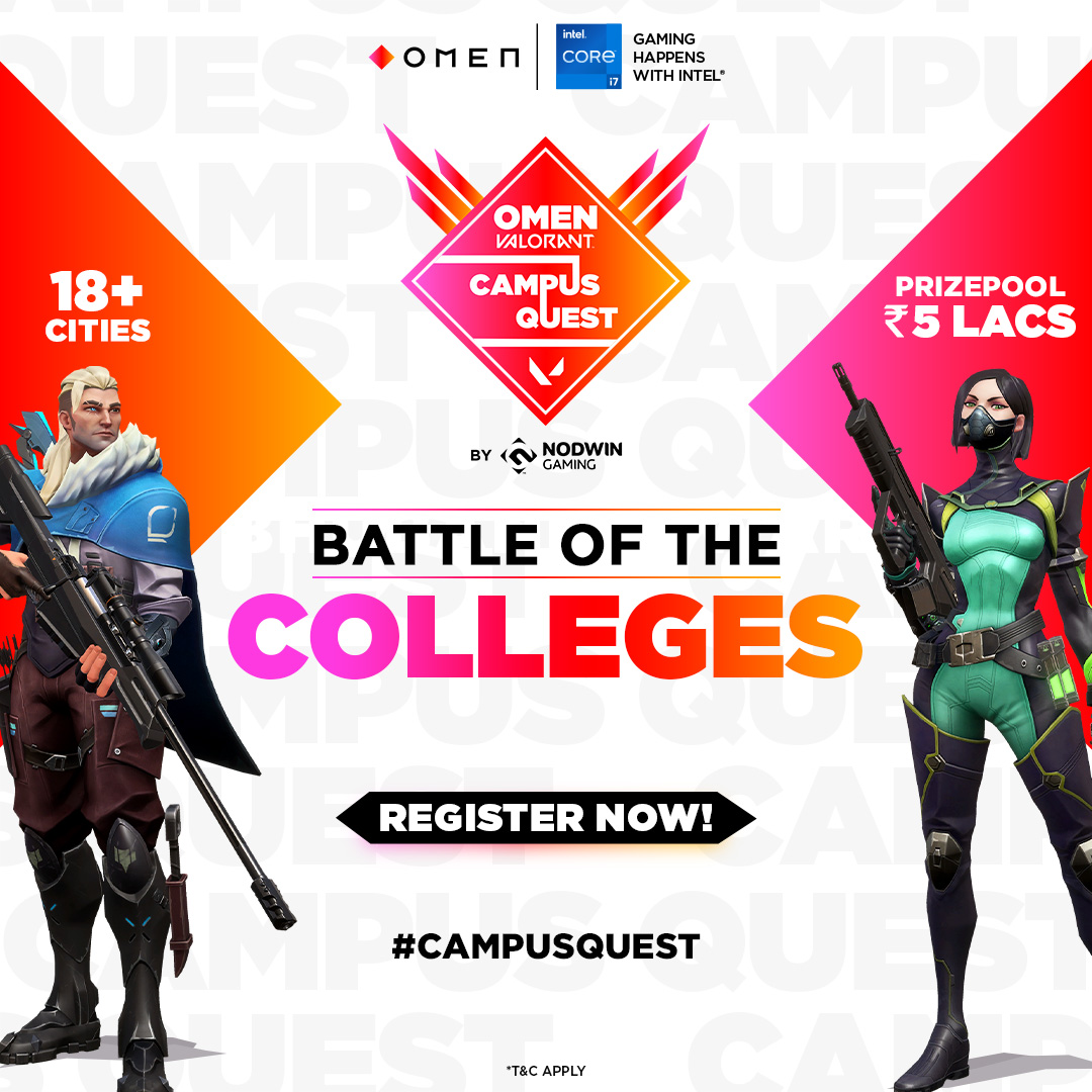 NodwinGaming's tweet photo. The Biggest ๐College battle is here ๐ซ
๐Get ready to witness top campus squads go neck-to-neck for a ๐คhuge INR5,00,000 Prizepool๐ฐ๐
Register below to participate!๐
๐ https://t.co/lkR2YQRIKI
#OMEN #OMENIndia #BeOMENCool #HPOMEN #OMENdesk #OMENbyHP #OMENGamingSetup https://t.co/hBUlmMSTlq