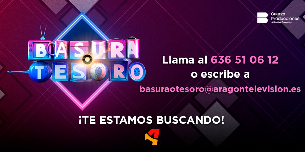 ¿Sois capaces de diferenciar un tesoro de basura? ¡Os estamos buscando! 🔎

Llamad al 636 51 06 12 o escribid a basuraotesoro@aragontelevision.es y apuntaos al casting de #BasuraOTesoro en <a href="/aragontv/">Aragón TV</a> 📺

¡Estamos buscando todo tipo de parejas para ganar hasta 5.000 euros! 💸💸