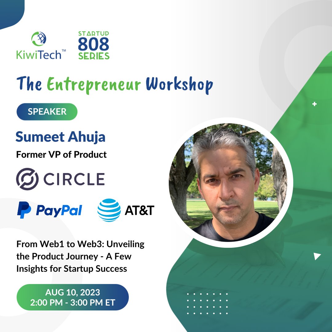 Join us on August 10, 2023, for an inspiring Startup Workshop 808, by our esteemed speaker, Sumeet Ahuja, Former VP of Product at Circle.

See you at the workshop! Register Now: lnkd.in/dGdiApra

#workshop #startupbusiness #startups #web3 #web3community #startupsuccess