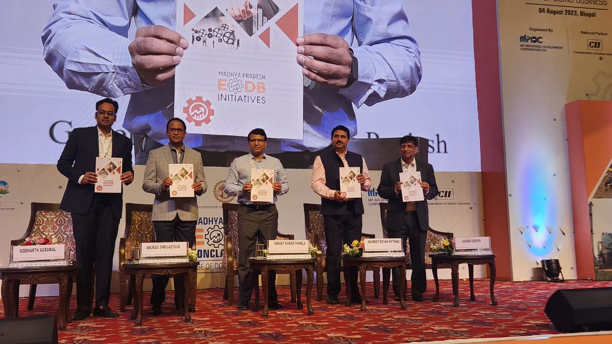 MPIDC's tweet photo. Embracing inclusivity for sustainable development, MPIDC hosted the Ease of Doing Business (EODB) Conclave 2023 at Bhopal on 04 Aug 2023.
Engaging with industry leaders, the event highlighted government's impactful initiatives for growth of business &amp; industry in Madhya Pradesh. https://t.co/rzu3iR9QYY