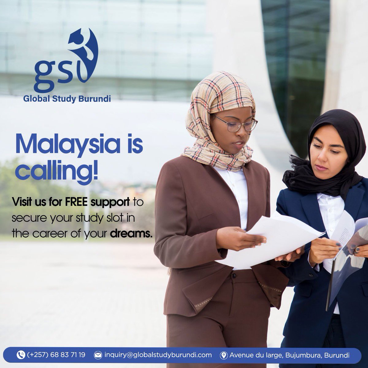 If your dream is to touch down in Malaysia for your study dreams, you are capable hands with us!

Get in touch for free support via +257 68 83 71 19.

#GSBurundi #StudyInMalaysia #UniLife #University #Malaysia #FRIDAY #FridayFeeling