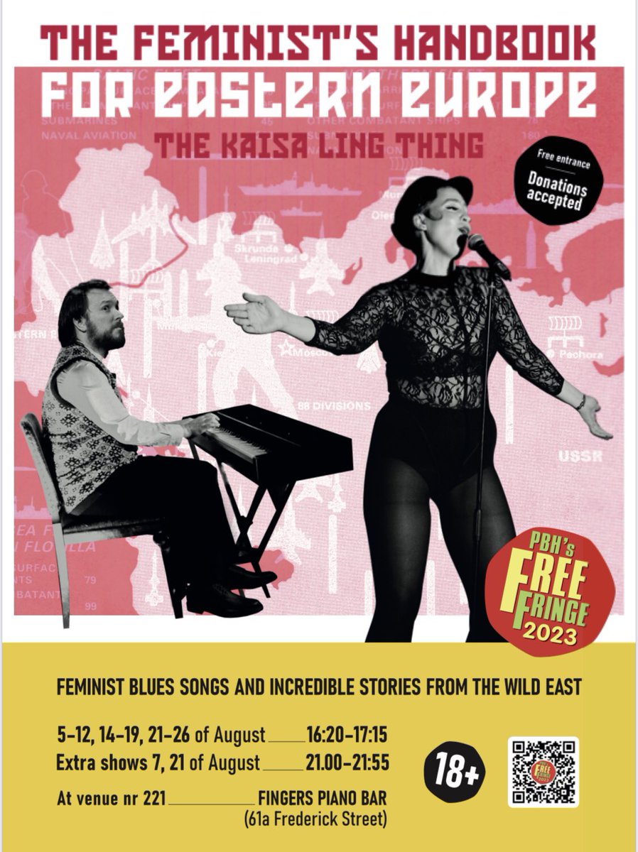 An Eastern European Feminist sings tragic blues songs with live piano and tells tall tales about the East's questionable strides towards the equality of sexes. 

You are enthusiasticly invited to join <a href="/TheFreeFringe/">PBH's Free Fringe</a>, 5th to the 26th of Aug at Fingers Piano Bar #tweetthemedia