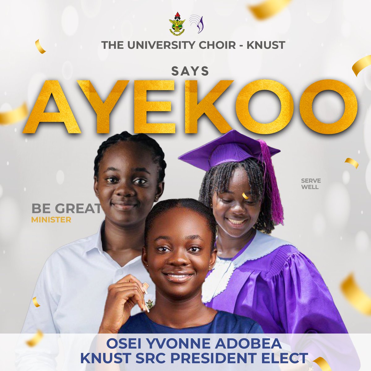 The University Choir KNUST (@univchoirknust) on Twitter photo Congratulations, <a href="/osei_adobea/">Yvonne Osei Adobea</a>. Your harmonious victory as the first female SRC President-Elect is music to our ears! Your melodious spirit has prepared you for this crescendo of leadership. Wishing you a journey filled with beautiful symphonies of success🎵 #ChoristerPresident Congratulations, <a href="/osei_adobea/">Yvonne Osei Adobea</a>. Your harmonious victory as the first female SRC President-Elect is music to our ears! Your melodious spirit has prepared you for this crescendo of leadership. Wishing you a journey filled with beautiful symphonies of success🎵 #ChoristerPresident