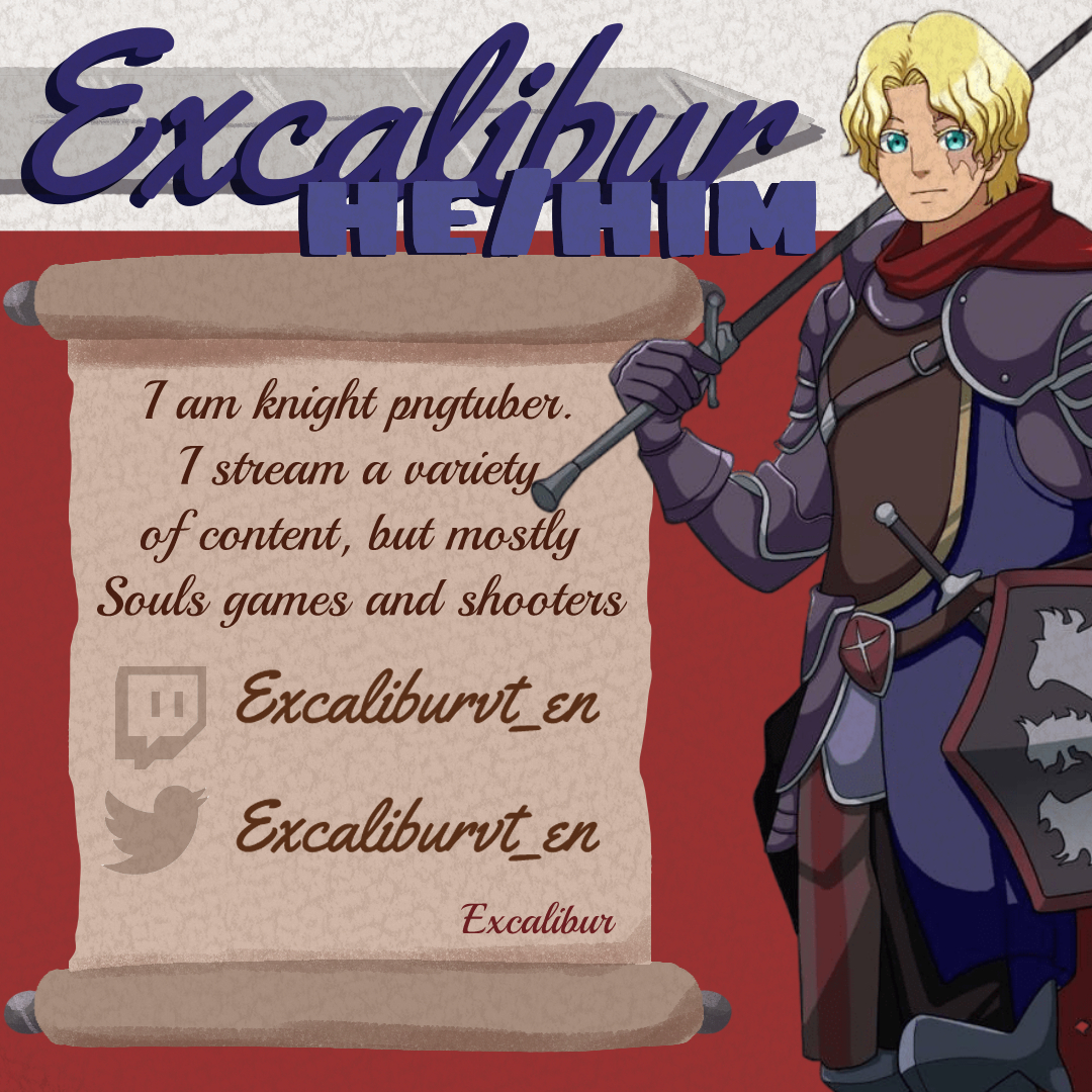 NXUSVEN's tweet photo. Introducing: Excalibur! @Excaliburvt_en 
~~~
Our knight in shining armour is finally here to introduce himself! He'll save you from boredom if you check out his socials now!
~~~
https://t.co/KIHlDAoPSh
~~
#nxusen #vtuber #pngtuber #art #VtuberSupport #VtubersUprising https://t.co/NwQUvwvqk8