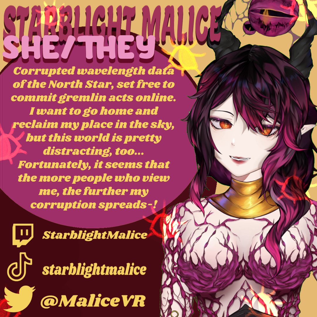 NXUSVEN's tweet photo. Introducing: Starblight Malice! @MaliceVR 
~~~
Who needs cozy, when you have Malice to bring chaotic fun into your life!! CHECK OUT THEIR SOCIALS NOW. 👁️
~~~
https://t.co/Mdlq74SZb8
https://t.co/rJEDV6NmUX
~~~
#nxusen #vtuber #pngtuber #art #VtuberSupport #VtubersUprising https://t.co/N88djQ73q1