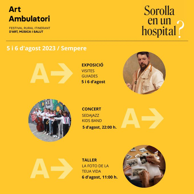📍Hoy y mañana la localidad valenciana de #Sempere recibe el festival #ArteAmbulatorio de @CulturaEnVena_, que incluye la #exposición #SorollaEnUnHospital, un concierto de @Sedajazz y de Kids Band y el taller 'La foto de tu vida'.
💛Apoya @ACEcultura
🔗accioncultural.es/es/sorolla-en-…