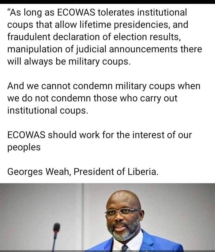 luvinxtain's tweet photo. Well said HE George Weah, President of Liberia. 

Coup, Niger, ECOWAS,3 African, sultan of Sokoto, Chief of staff, Ebola Tinubu. https://t.co/bgHtlGEmiy