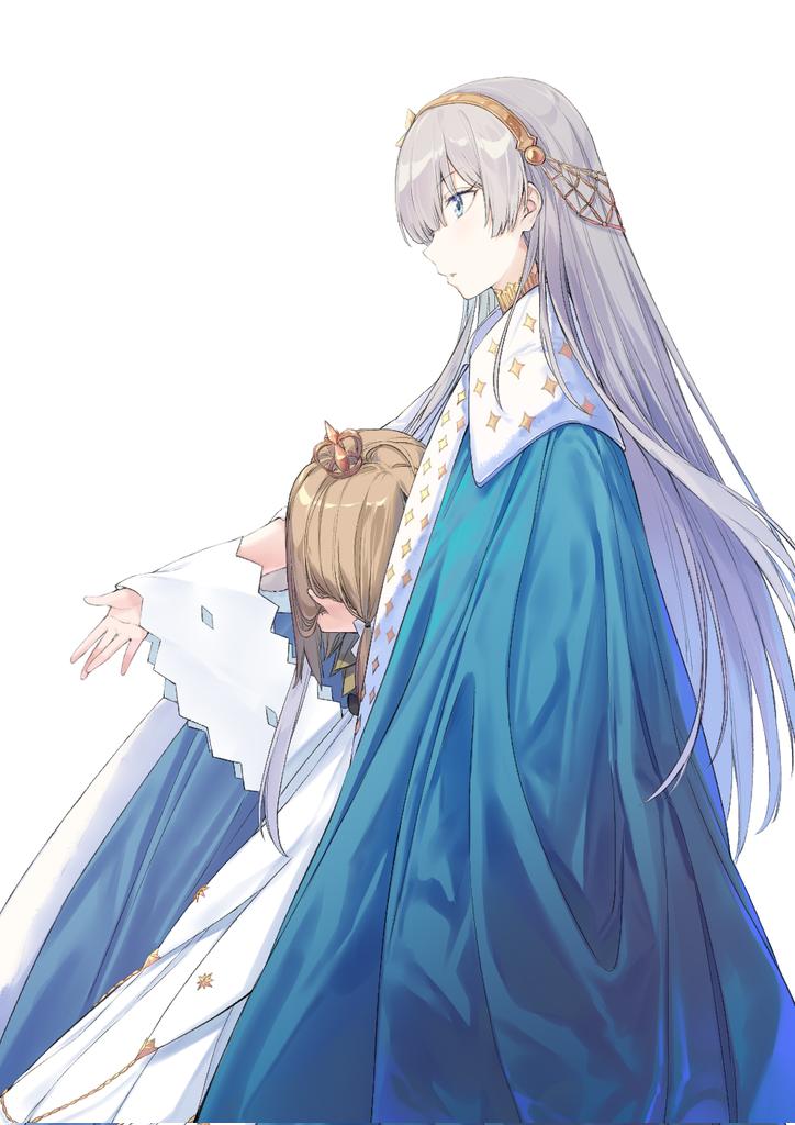 anastasia (fate) 1girl long hair blue eyes hairband white background blue cloak solo  illustration images