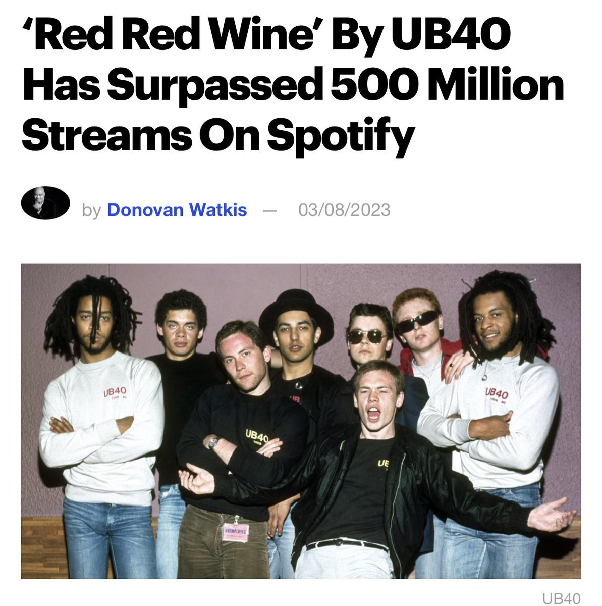 Red Red Wine has surpassed half a BILLION Streams on Spotify! A fan favourite written by N.Diamond .. That’s Neil not Negus as we originally presumed 😂 Grateful for all the love & support over the 45 years of UB40 Read Here - bitly.ws/Q7KV Big Love ❤️💛💚