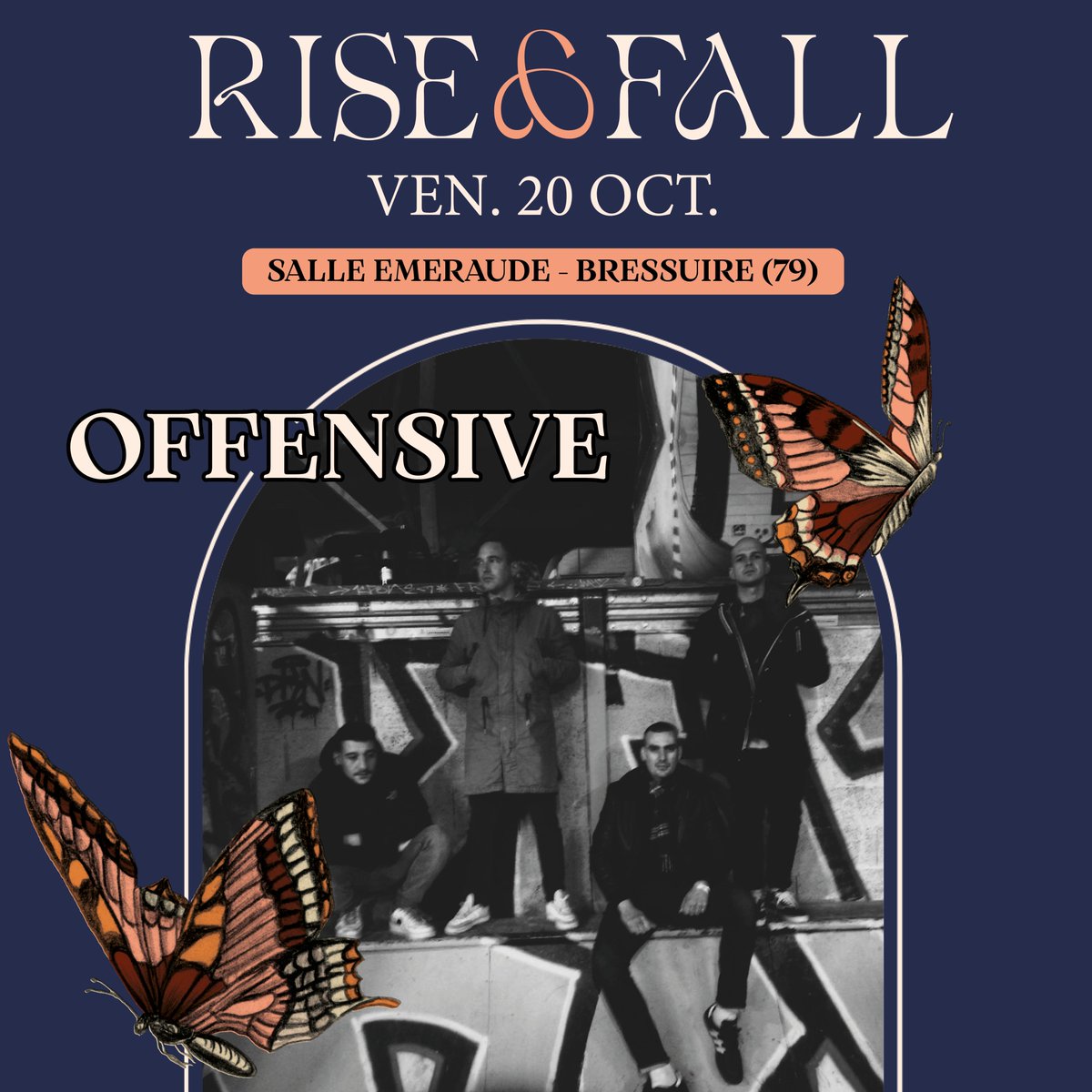 RiseAndFallFest's tweet photo. Oï ! Ne loupez pas la soirée du 20 octobre à la Salle Emeraude / Boc'Hall avec Lion's Law + Grade 2 + Offensive - Punk ça promet d'être explosif !! 💥 https://t.co/I3spW1KhjS