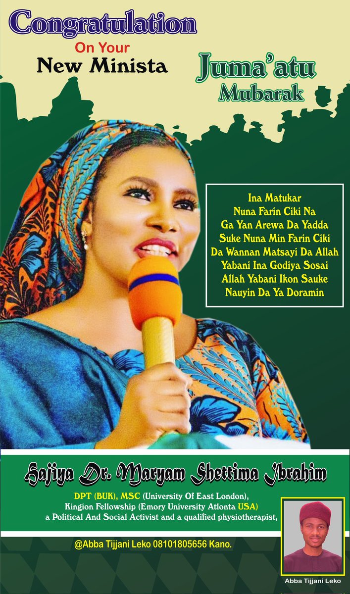 amnas_textile's tweet photo. Zuwa Ga dukkanin masoya da magoya bayan Dr.BMaryam Shetty Bayan Gaisuwa tare da fatan Alheri tace shaida maku cewa tana godiya tare da Gaisuwa ta Musamman a gareku bisa kauna da goyon baya da kuke nuna Mata saboda samun sunanta a jerin sunayen ministoci da shugaban kasa yayi https://t.co/d6yp11NooR