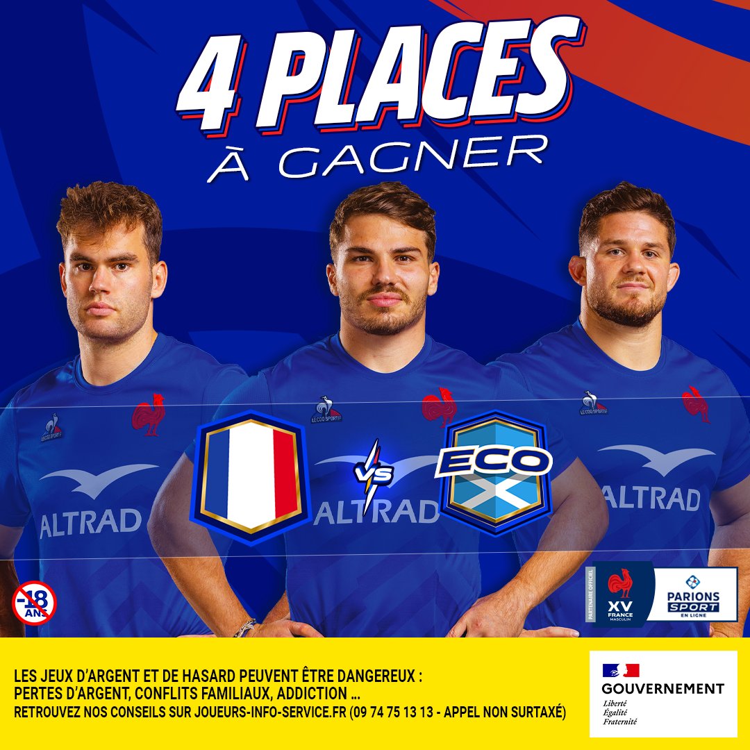 ParionsSport's tweet photo. 🏉La Coupe du monde de rugby approche à grands pas !

🎁 Tente de gagner 2 x 2 places pour le match France-Écosse qui a lieu à Saint-Étienne le 12 août.

Pour participer :
➡️RT &amp; Follow

TAS mardi 8/08 https://t.co/sqRgTtzxoJ