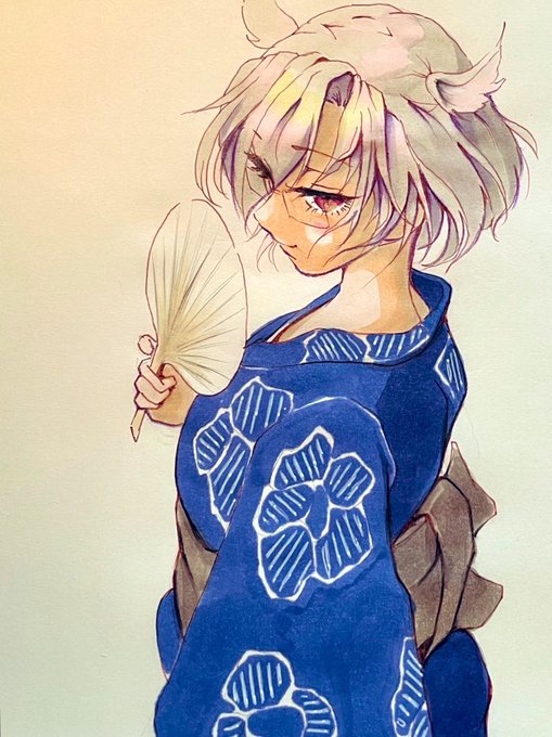 「blue kimono paper fan」 illustration images(Latest)