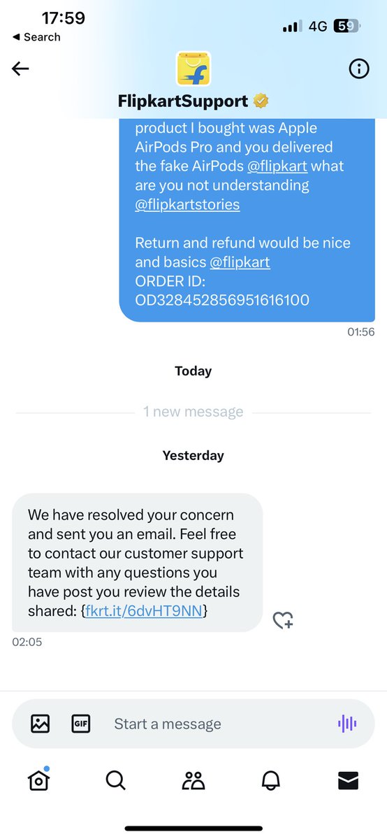 amynhooda's tweet photo. Fake AirPods Pro were delivered to me on 26th June 2023 and @flipkart messages me saying that they have resolved my concern by mentioning ‘the serial number of the product delivered by them doesn’t match with their own system’ for the 100th time @flipkartsupport @FlipkartStories https://t.co/4eY1ka3RU4