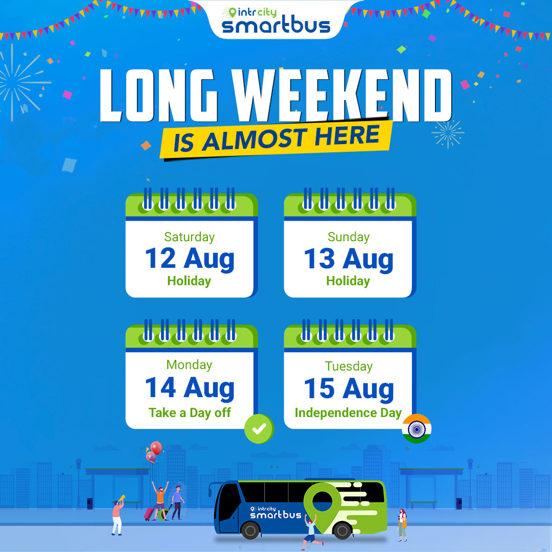 Long weekends were made for making memories. Head to the IntrCity app now & book your tickets for an exciting long weekend ahead!

#IntrCity #travel #journey #smoothjourney #roadtrip #roadtravel #best #bus #SmartBus #booknow #bustickets #easybooking #trip #MadeInIndia