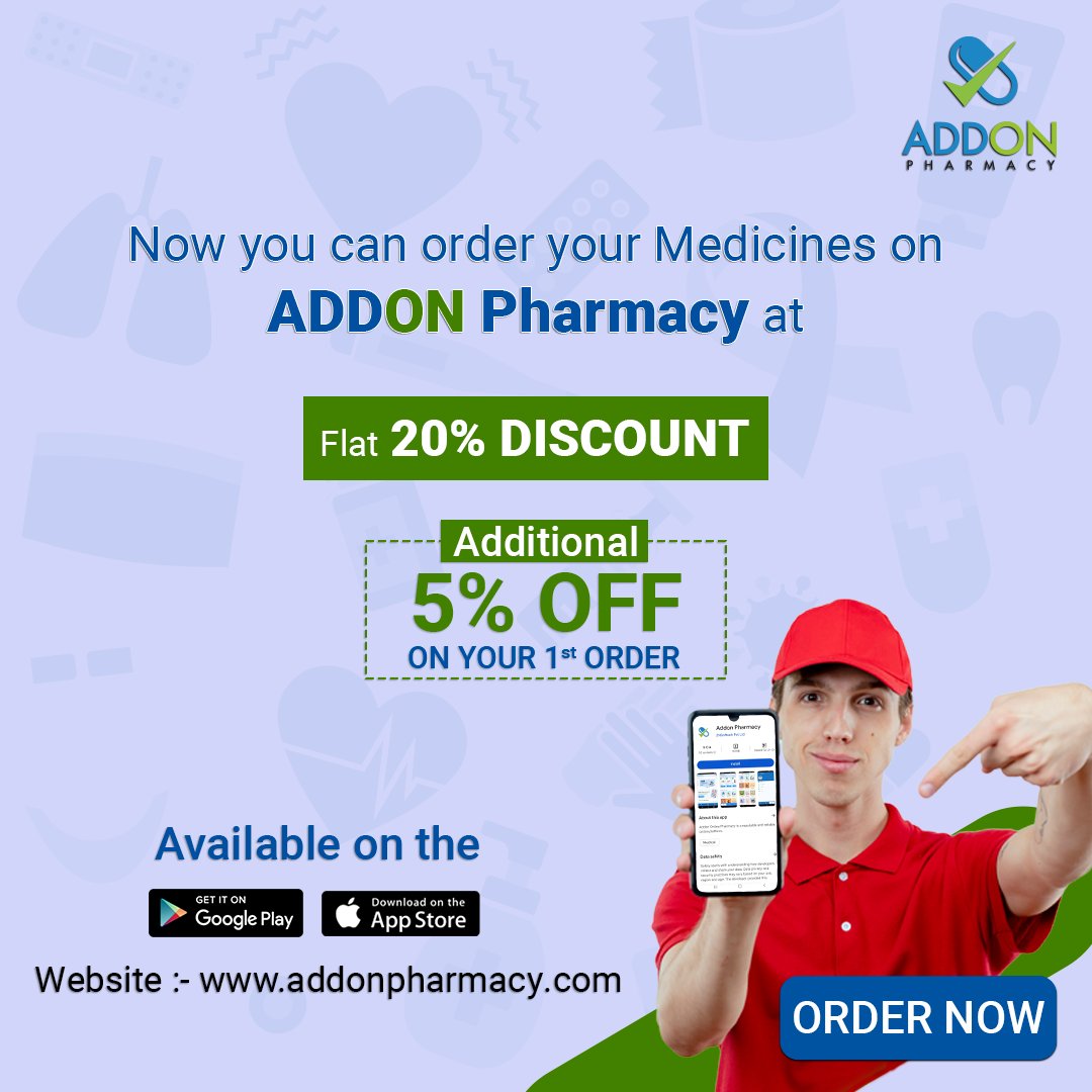 Get 20% & An Additional 5% Off Your First Medicine Order at AddOnPharmacy.
.
.
#MedicineDiscount
#FirstOrderDiscount
#SaveOnMedicines
#addonpharmacy
#discountmedicine
#onlinemedicine
#onlinepharmacy
#pharmacyapp 
#GooglePlay
#AppStore