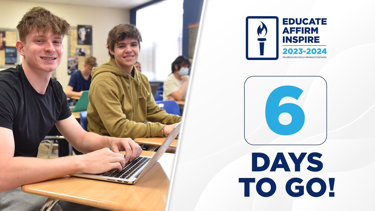 The School District of Palm Beach County (@pbcsd) on Twitter photo ๐๐๐ There are 6 days left until the start of the 2023-2024 school year!
Is your child new to Palm Beach County School District? Check out our Family Resources page! The New Students section of the Family Resources page has information about Registration, Transportation, ๐๐๐ There are 6 days left until the start of the 2023-2024 school year!
Is your child new to Palm Beach County School District? Check out our Family Resources page! The New Students section of the Family Resources page has information about Registration, Transportation,