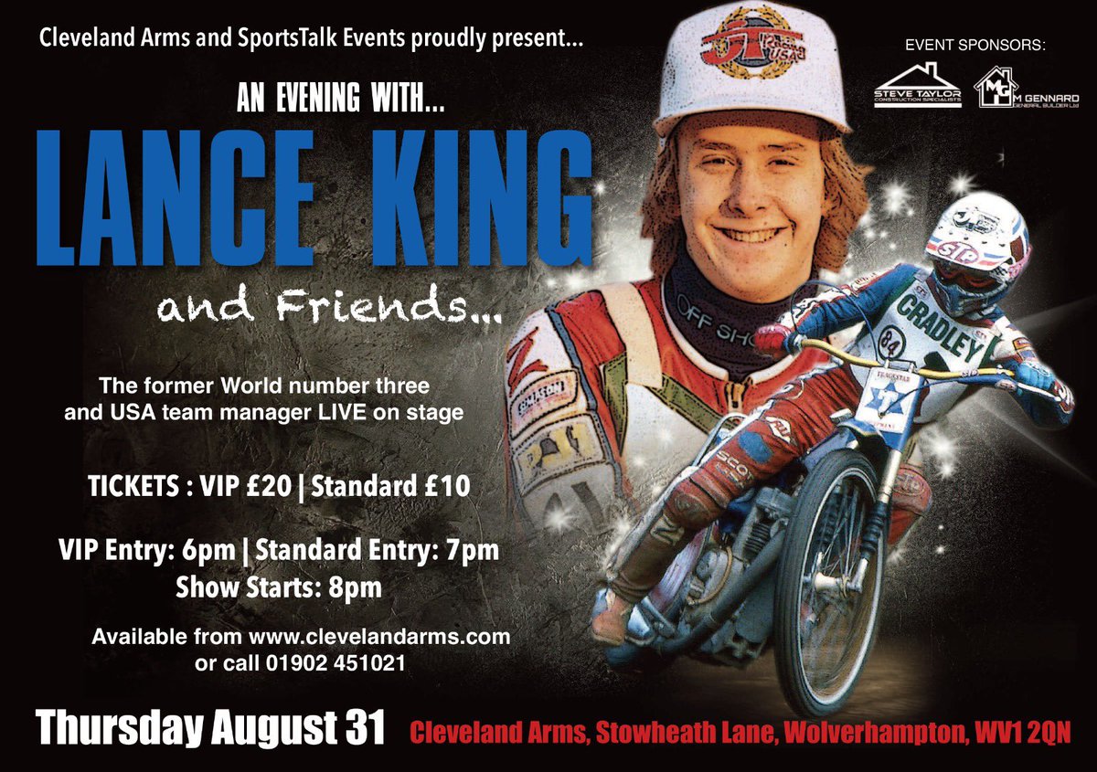 Former Cradley star Lance King is back in the area for one night only. 
King who was part of the 1983 league winning Heathens side will be live on stage on August at the Cleveland Arms.
Ticket details below 👇