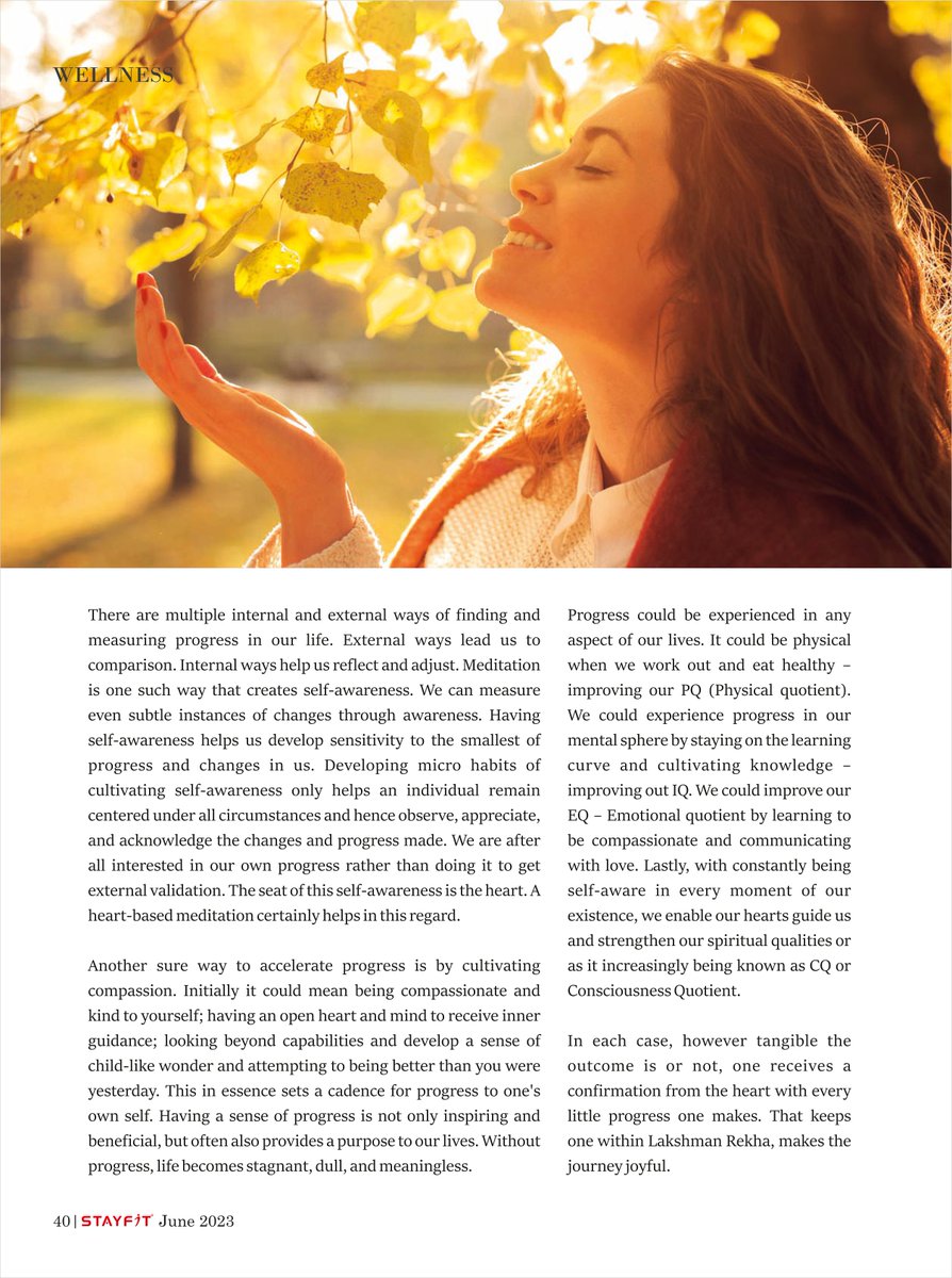 kamleshdaaji's tweet photo. Thanks to Stayfit magazine for publishing this article on Making Progress a Way of Life. If we can change our attitude to the things we view as obstacles, it can have a positive effect on our lives, and spur us on to ever greater progress.

@heartfulness

#Daaji #StayfitMagazine #Progress #Life