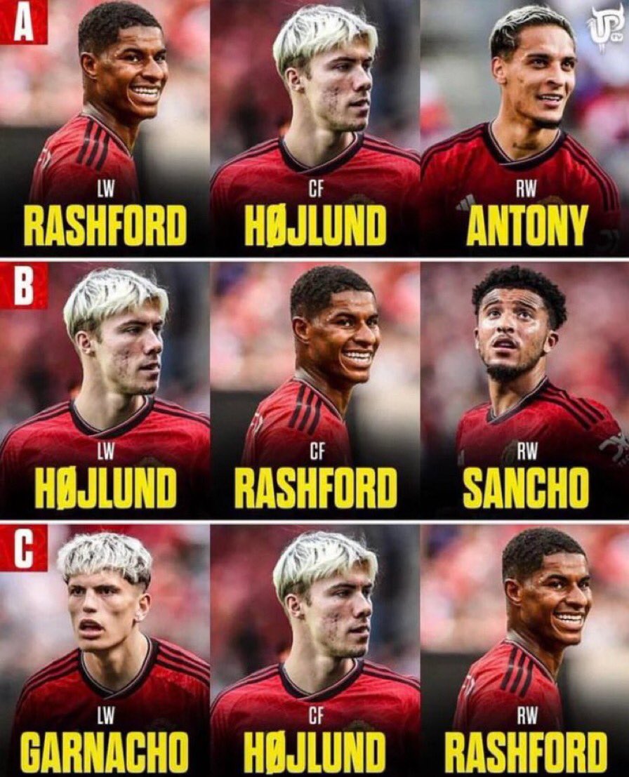 TheUnitedExtra's tweet photo. What is your starting trio? #MUFC

A, B or C https://t.co/N3337DVXzK