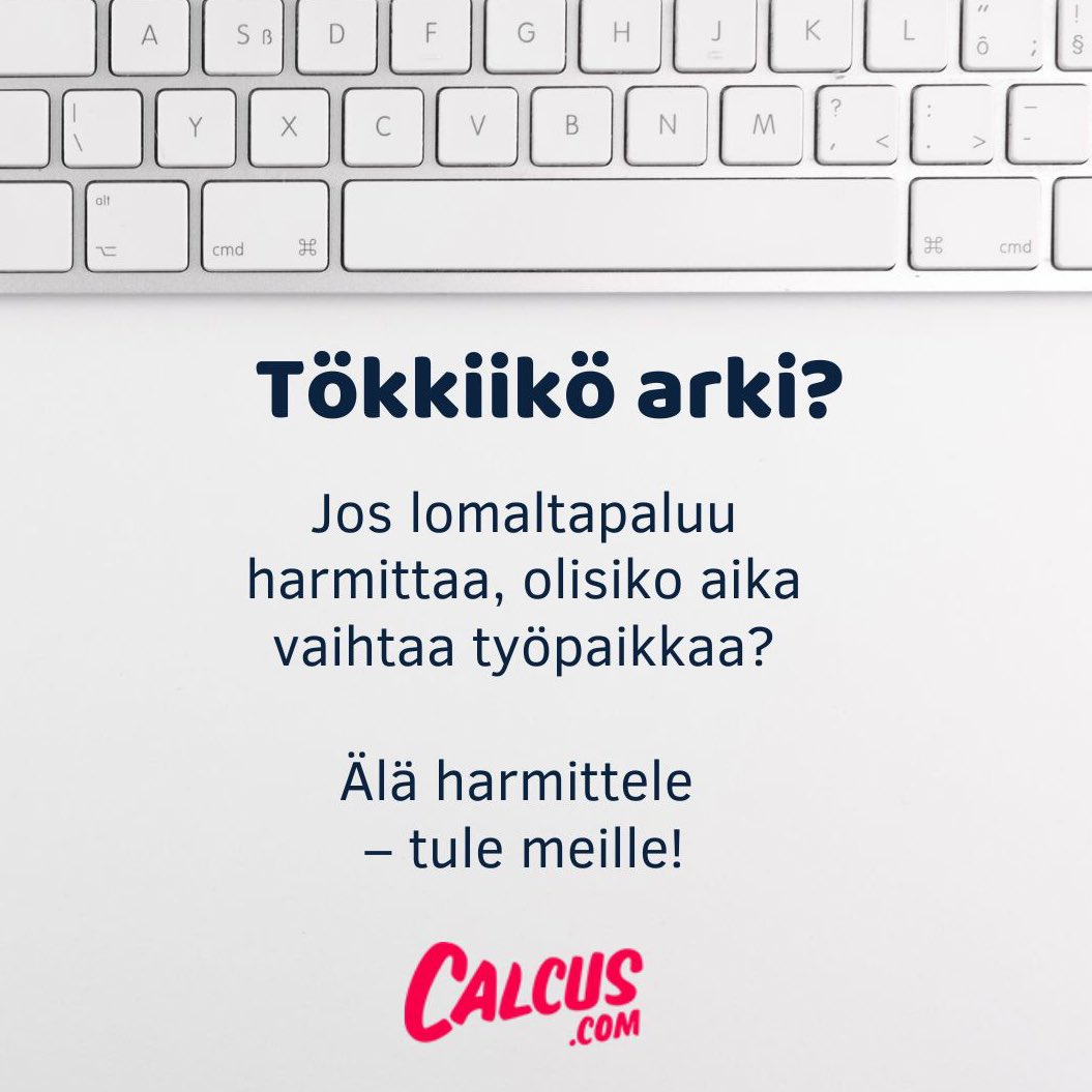 Meillä on aina tilaa hyville tyypeille! 

Haluaisitko sinä työskennellä Suomen eturivin yritysten &amp; Calcuksen vetovoimaisten markkinointiratkaisujen parissa – upeassa työporukassa? 

Ota yhteyttä WA /Text / soitto 044-338 4800 tai laita viestiä somessa: IG, LI, X &amp; Meta

#rekry