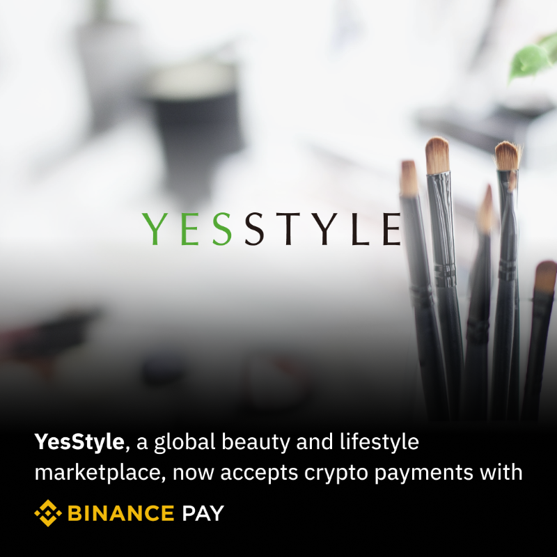 binance's tweet photo. #Binance Pay is now accepted at @YesStyle!

You can now use Binance Pay to buy makeup, cosmetics, and more from over 300 beauty brands available in the YesStyle marketplace.

Shop today ⤵️