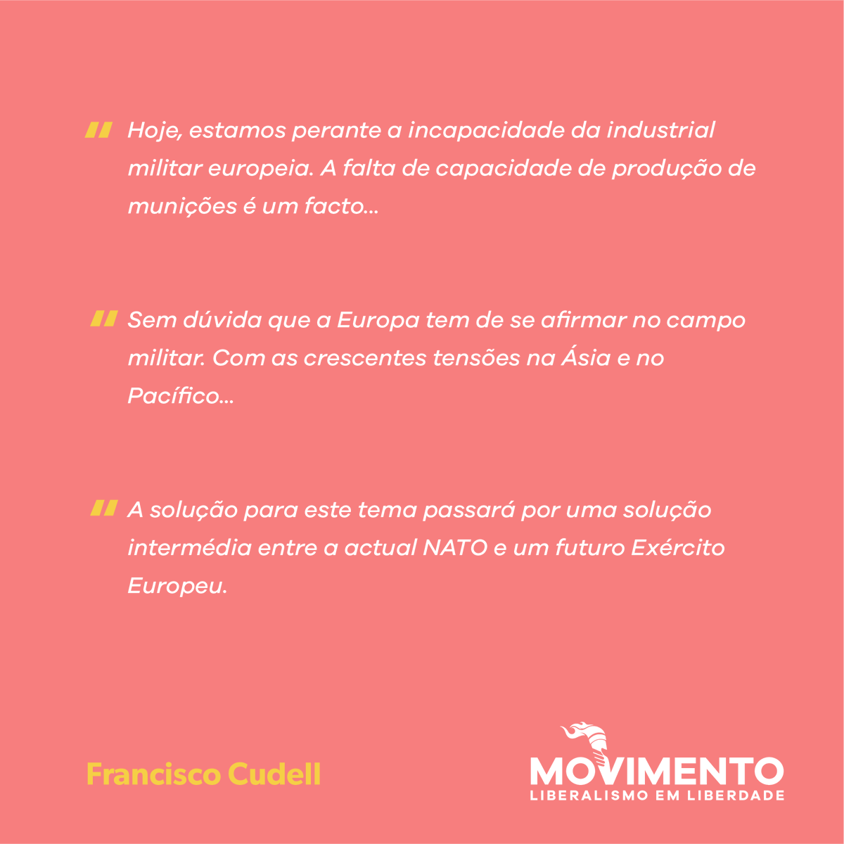 Para Francisco Cudell é uma prioridade a União Europeia rever o seu posicionamento militar, seja através de um exército europeu, seja através de maior investimento nesta indústria.

observador.pt/opiniao/a-nece…

#liberalismoemliberdade