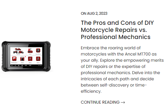 DIY or Pro? 🤔 
Our article explores the pros and cons of car repairs! Check it out! 📝
👉bit.ly/3Yjss2K 
#ancel #anceltool #MotorcycleRepair #DIYvsPro #MechanicTips