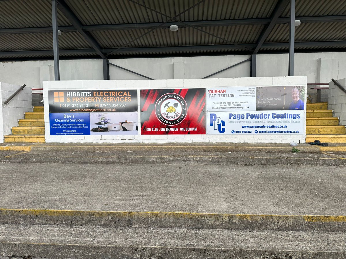 BrandonUnited's tweet photo. Want to be a Main Stand sponsor then get in touch for a great deal and high visibility. As main stand sponsor you get a larger board on display front and centre on one of our main stand walls (same size as Brandon United sign below). DM or info.brandonunitedfootballclub@gmail.com https://t.co/lr4nJUu7gZ