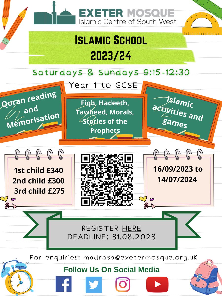 Exeter Mosque (@exetermosque) on Twitter photo Our Islamic school registration is now open. You can sign your children up using the QR code or this link:
bit.ly/islamic-school… Our Islamic school registration is now open. You can sign your children up using the QR code or this link:
bit.ly/islamic-school…
