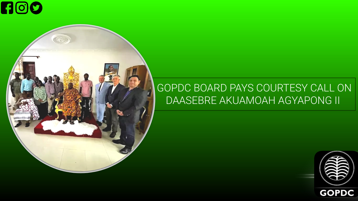 gopdcgh's tweet photo. GOPDC BOARD PAYS COURTESY CALL ON DAASEBRE AKUAMOAH AGYAPONG II
The Ghana Oil Palm Development Limited (GOPDC), led by its Board Chairman Professor Michel De Wolf had the honour and privilege of a courtesy call with the Kwahuhene- Daasebre Akuamoah Agyapong II at his palace. https://t.co/7a0aEKo81P